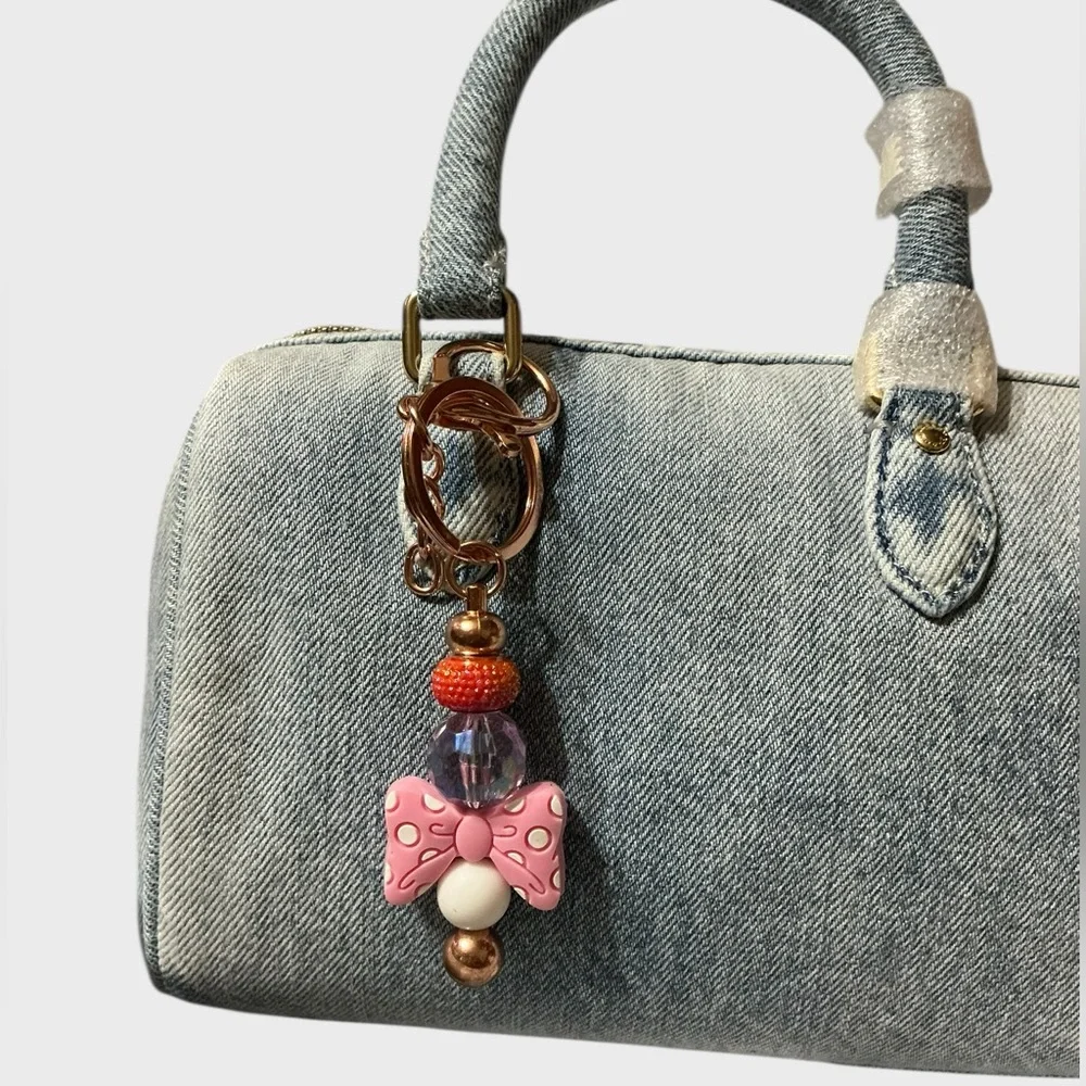 Pink Bow Bag Charm Rose Gold Tone Coquette Balletcore Feminine Luxe Purse